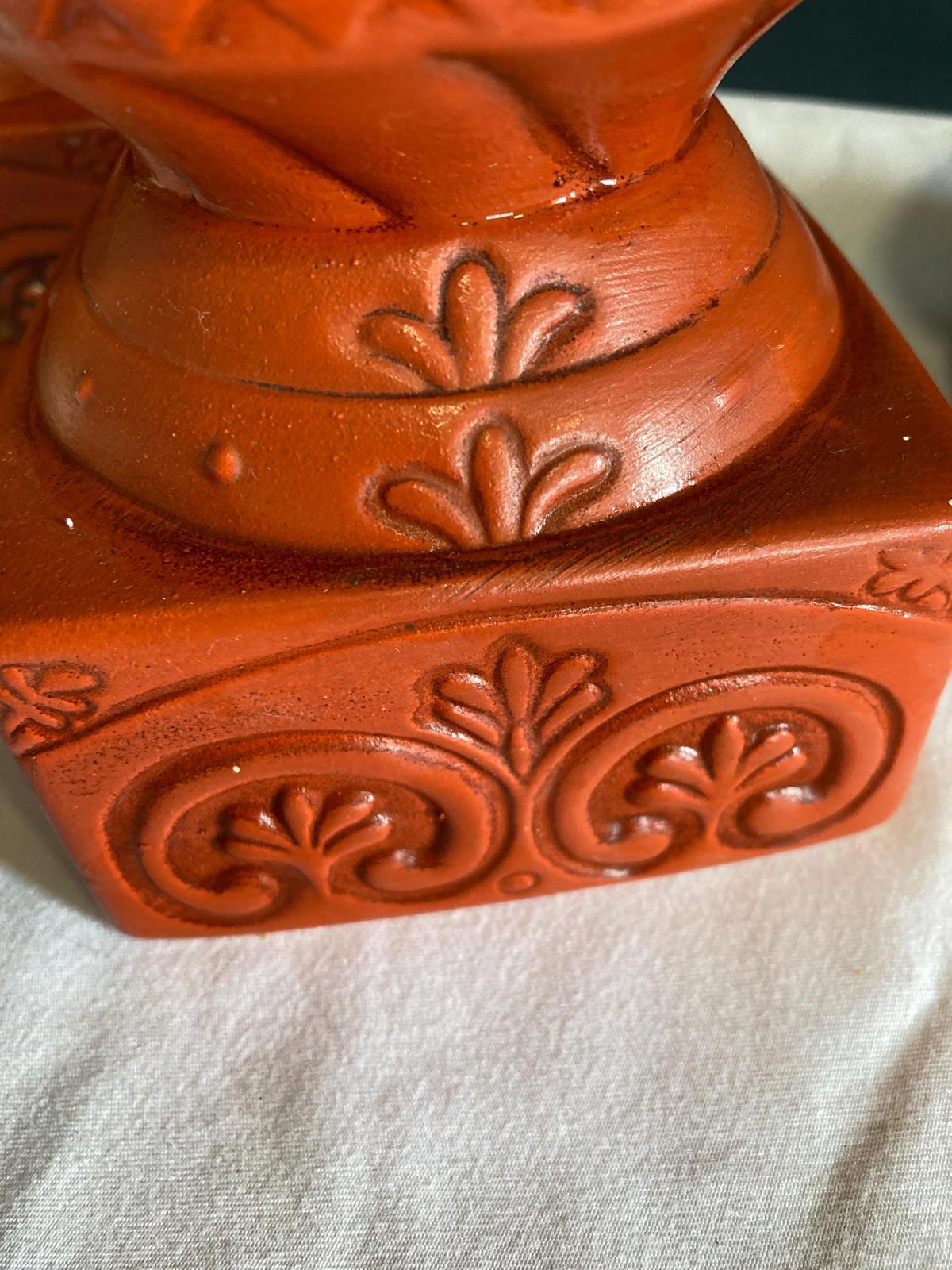Vintage Brick Red Ceramic Candle Holder Stands, set of 3