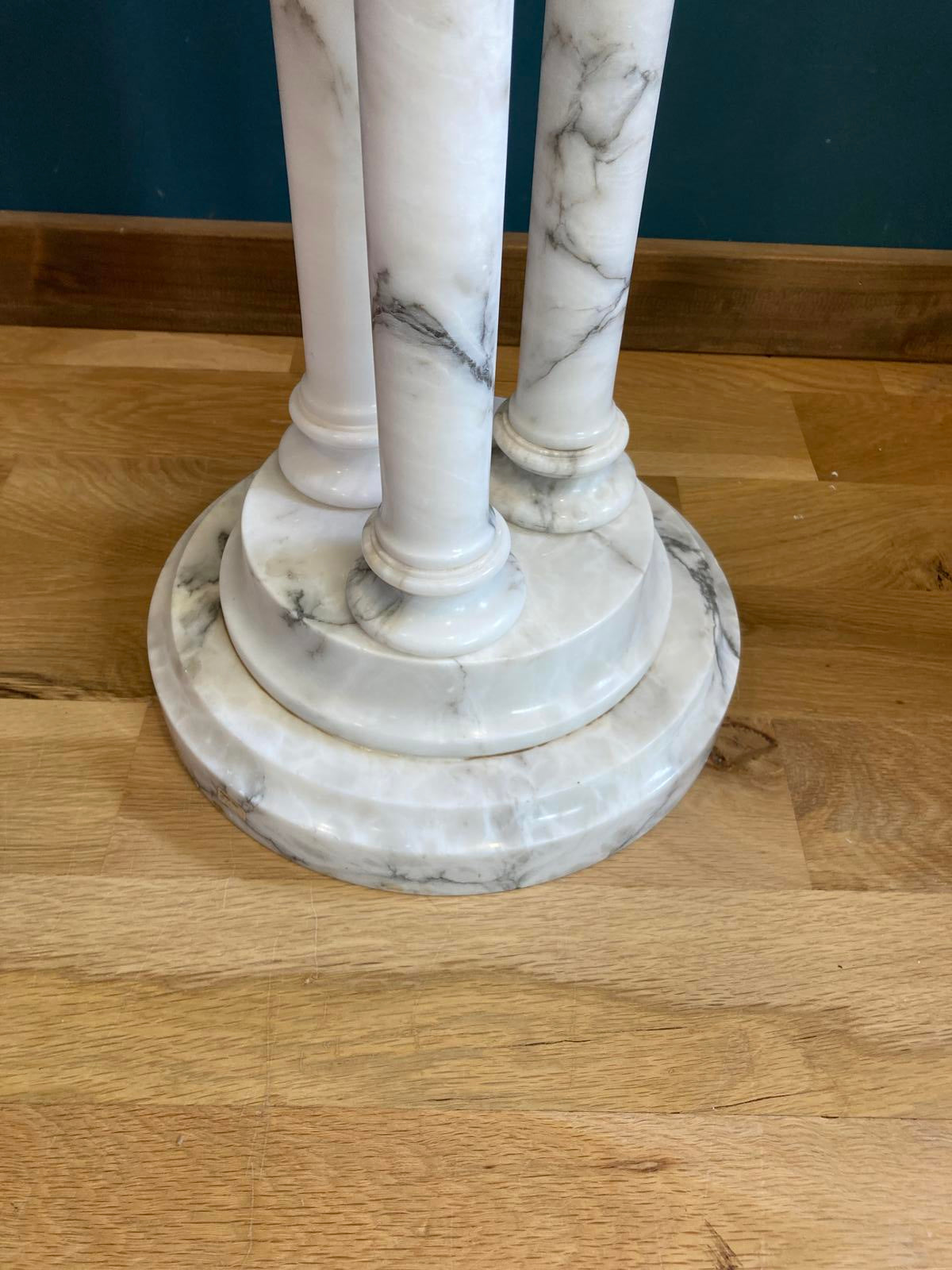 Vintage White Italian Marble Pedestal Stand with Three Columns