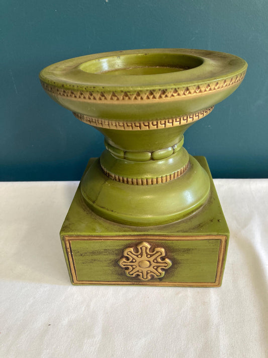 Vintage Green & Gold Ceramic Candle Holder Stand