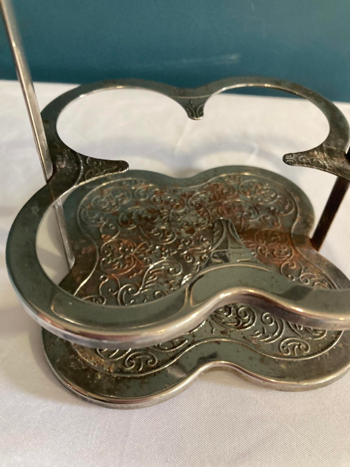 Vintage Silverplate Double Ring Condiment Holder Stand