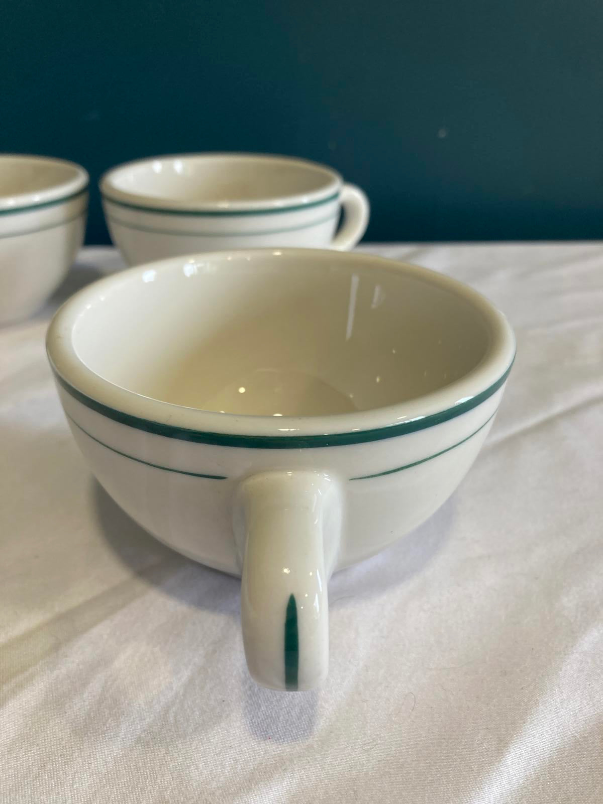 Vintage Syracuse China Restaurant Mugs with Double Green Band, Set of 4