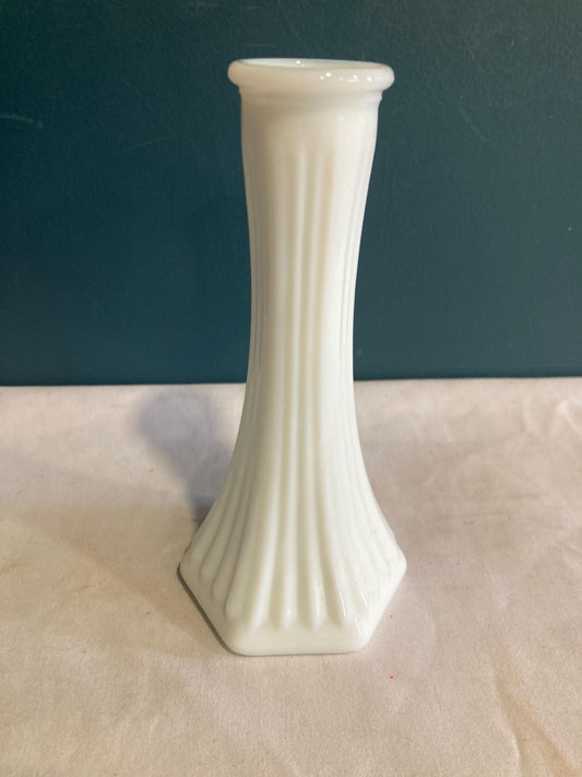 Vintage E.O. Brody Fluted Milk Glass Vase made in USA