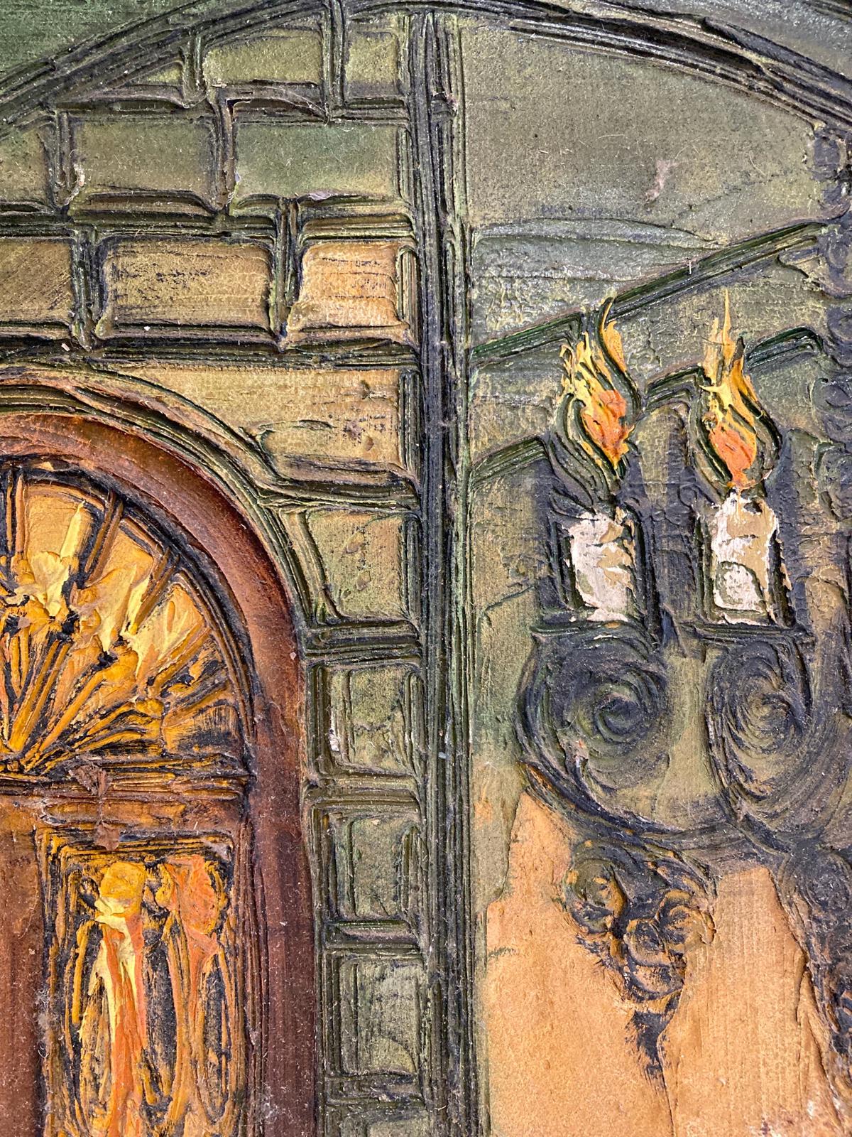 Large Mid-Century Framed Original Gothic Oil Painting by Etta Benjamin Cien