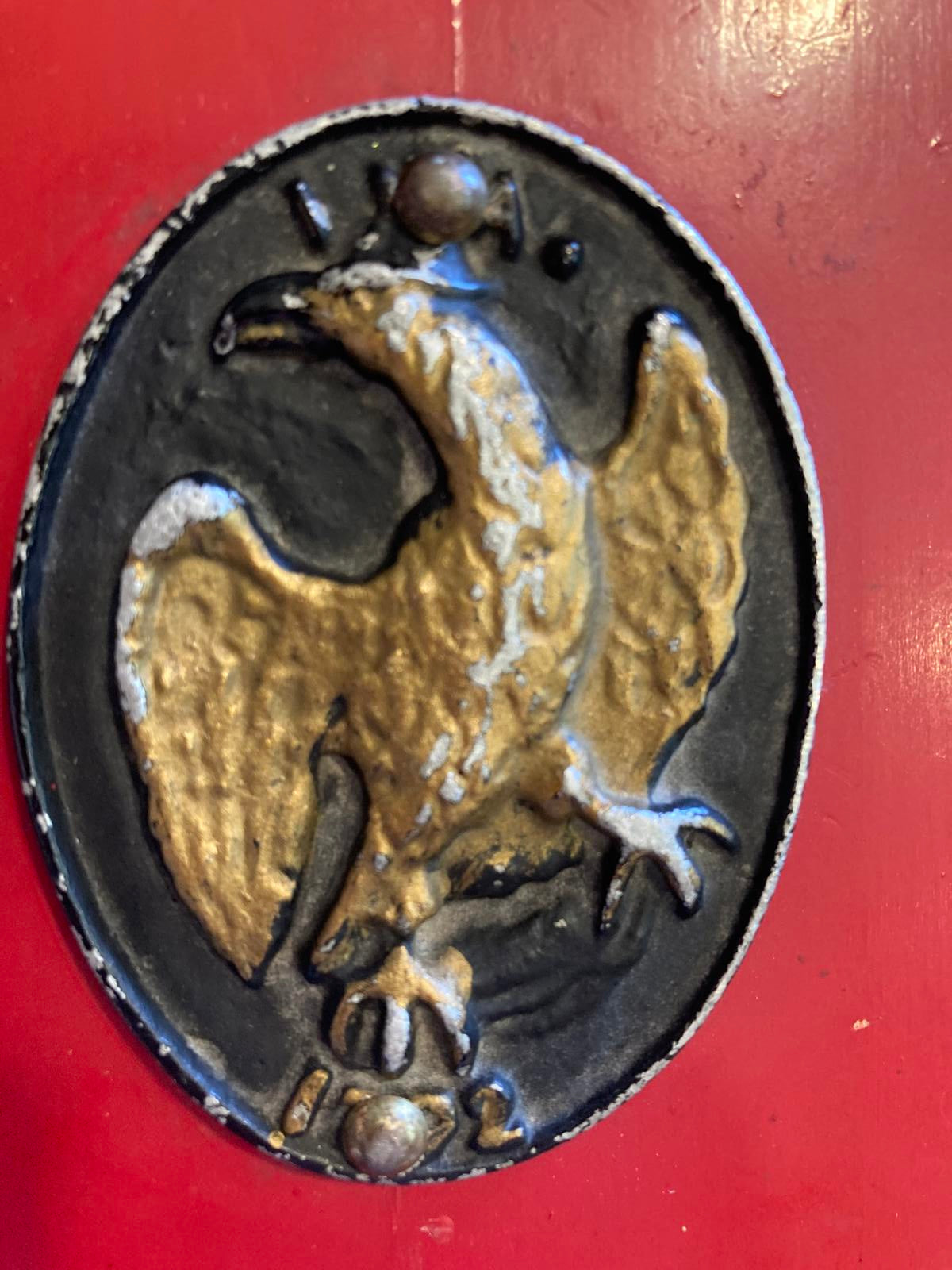 Vintage Red Fireplace Bellows with Eagle Emblem