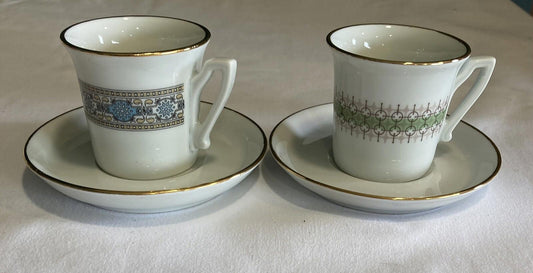 Vintage LPA Italy Demitasse Cups & Saucers – Set of 2 Espresso Cups with Gold Trim
