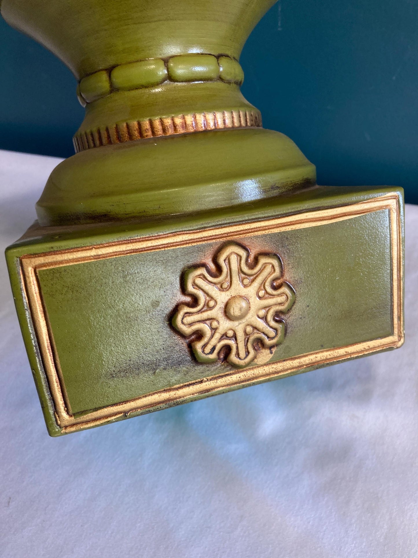 Vintage Green & Gold Ceramic Candle Holder Stand