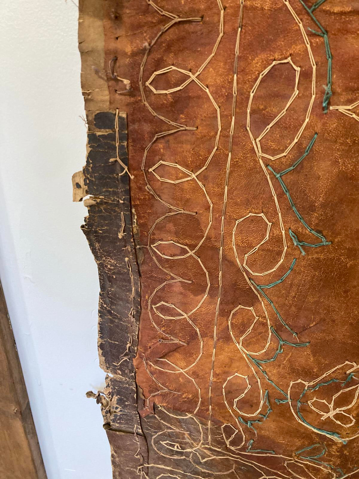 Vintage Handcrafted Leather Wall Hanging | Primitive Rustic Tapestry