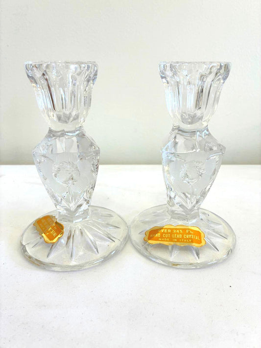Rosa Di Roma Crystal Candle Holders Made in Italy Set of 2 Vintage Finds