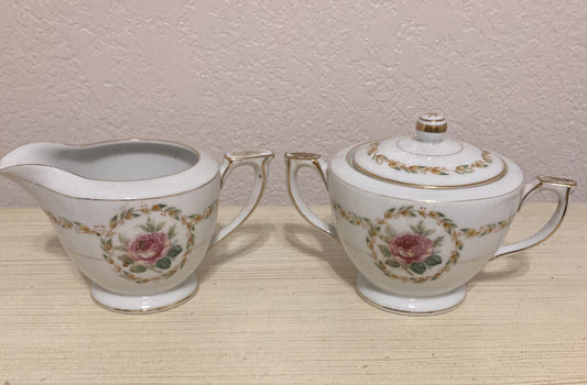 Mikado China Laurel Creamer and Sugar Bowl Set, Occupied Japan Porcelain, Rose Floral China, Vintage Tea Service, Vintage Finds