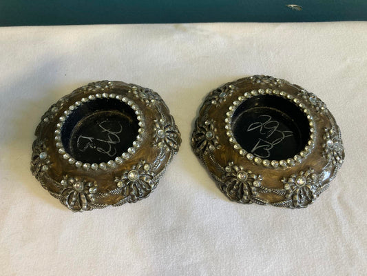 Vintage Rhinestone Encrusted Metal Candle Holders – Ornate Victorian-Style Pair
