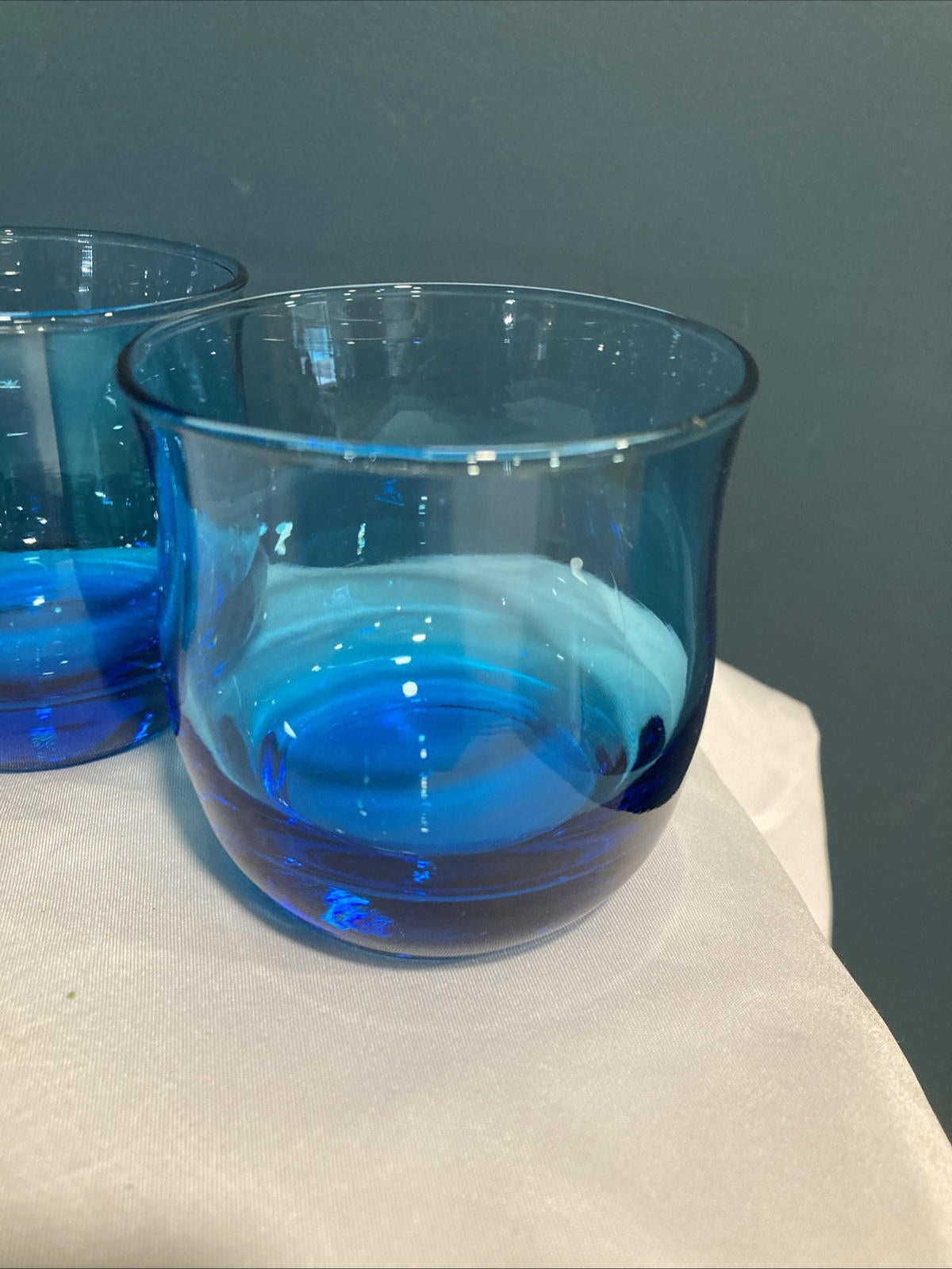 Vintage Cobalt Blue Turquoise Low Ball Cocktail Juice 4 Glasses