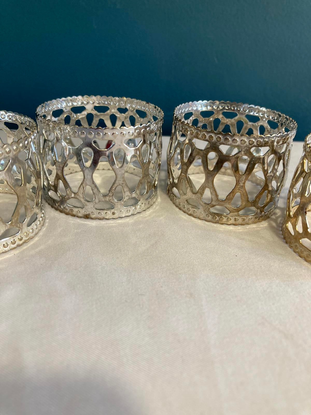 Vintage Silverplate Openwork Filigree Napkin Rings Set of 4