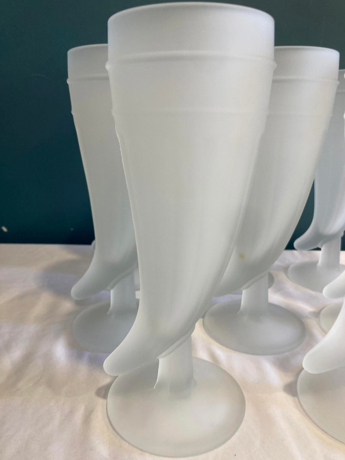 Vintage Frosted Horn Pilsner Glasses, Set of 8 Mid Century