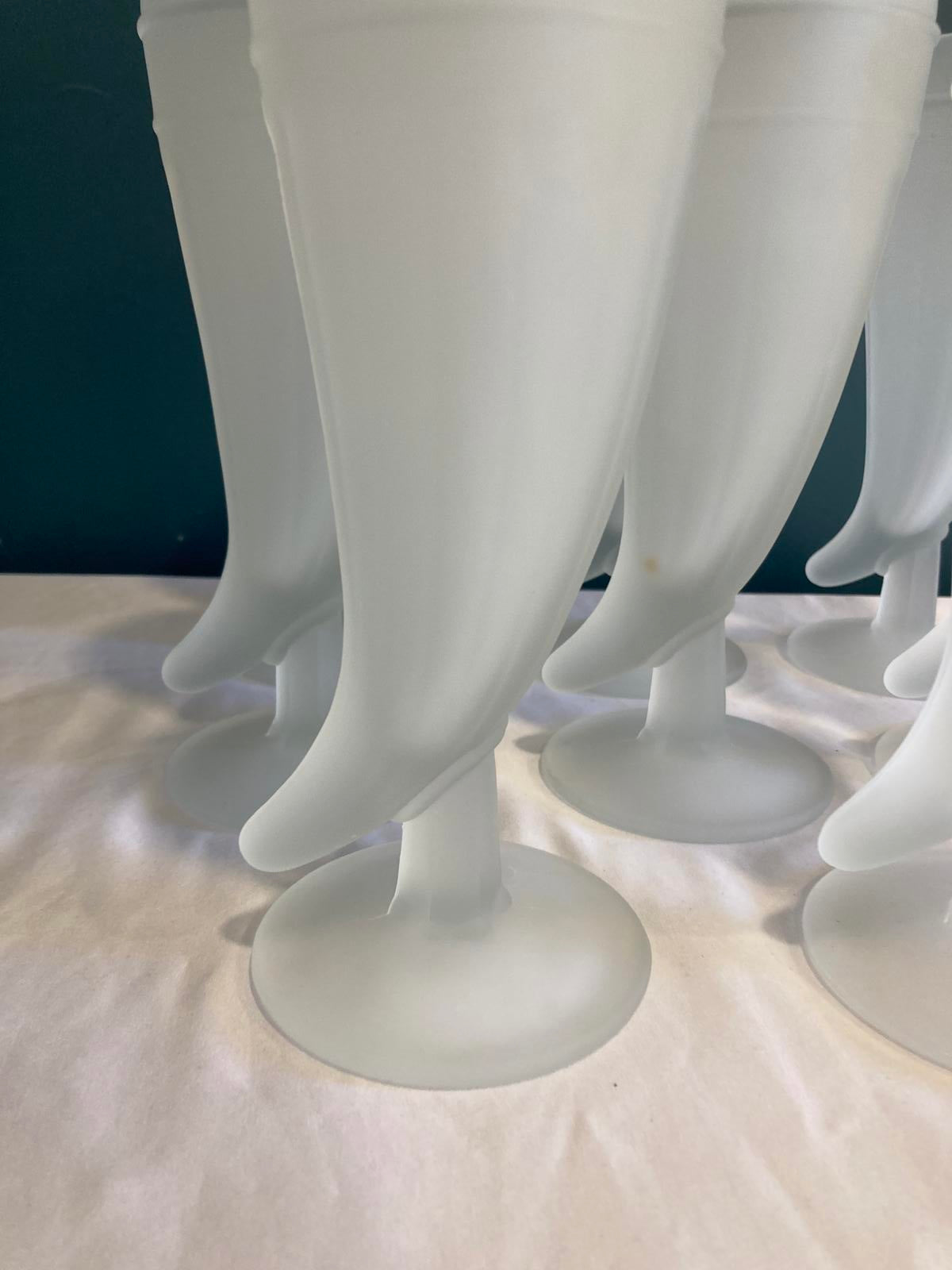 Vintage Frosted Horn Pilsner Glasses, Set of 8 Mid Century
