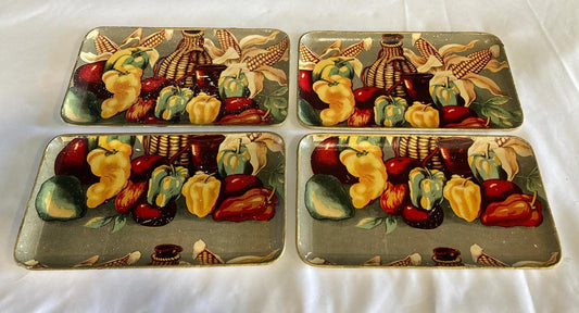 Vintage Japanese Hand Painted Resin Trays – Set of 4