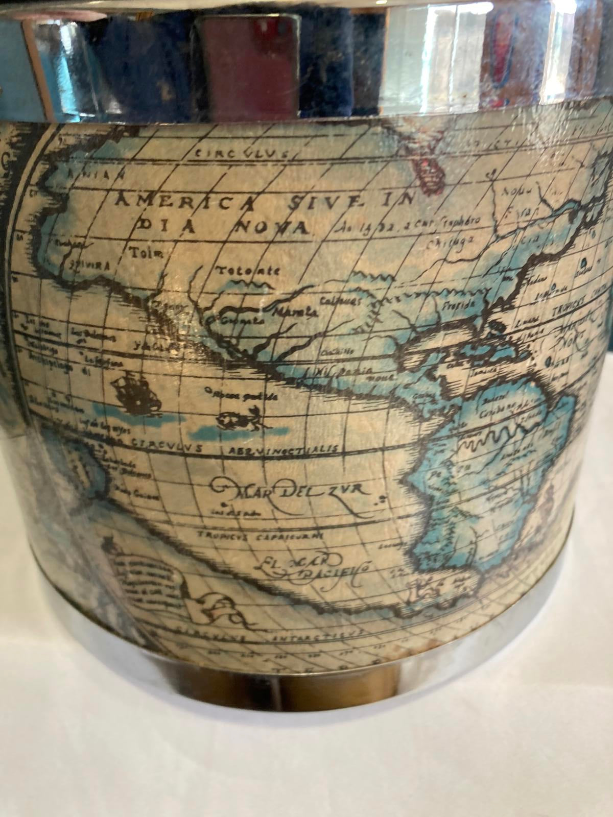 Vintage Ice Bucket Barware Antique Old World Map Design