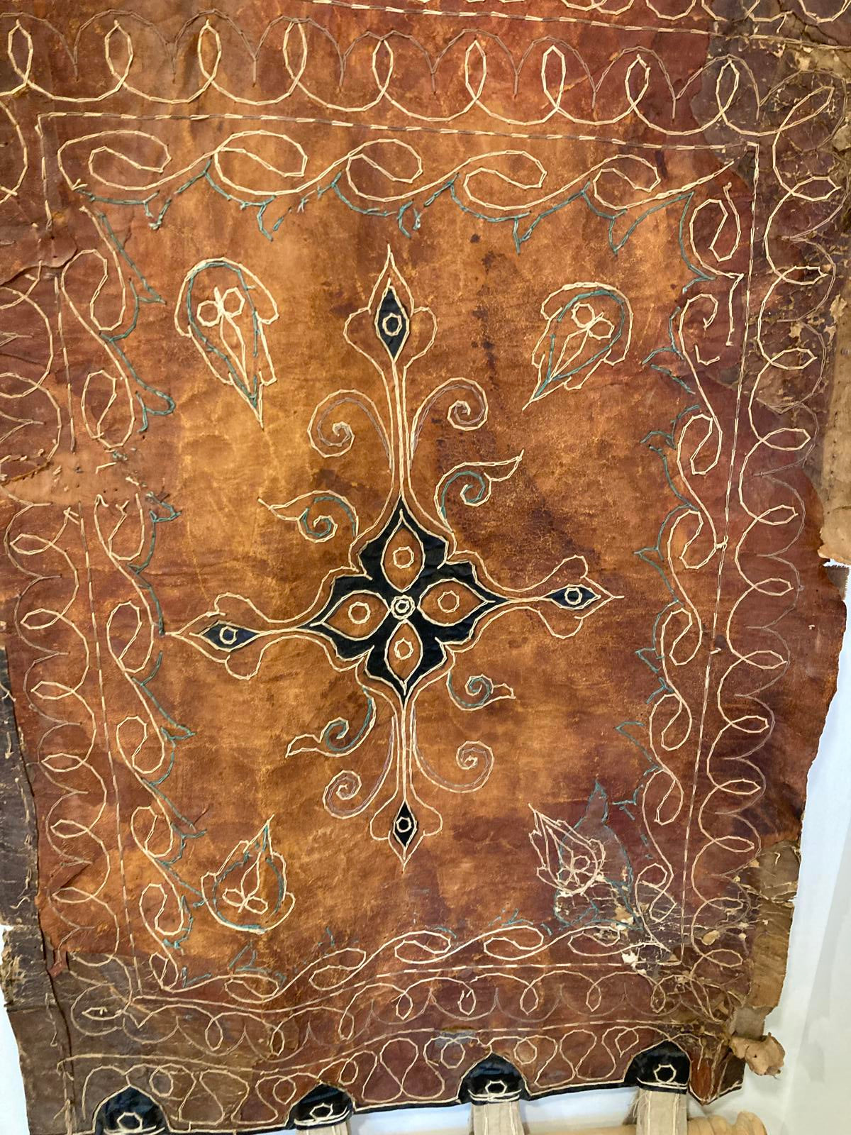 Vintage Handcrafted Leather Wall Hanging | Primitive Rustic Tapestry