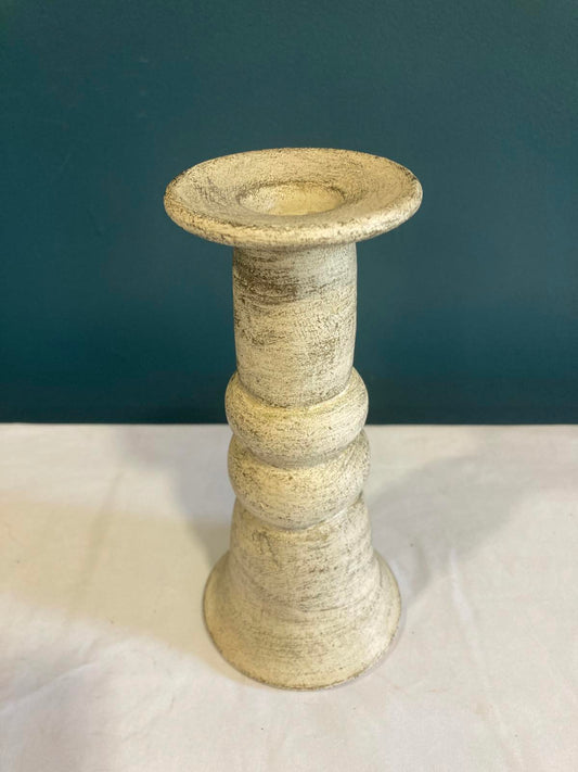 Vintage Rustic Whitewashed Ceramic Candle Holder