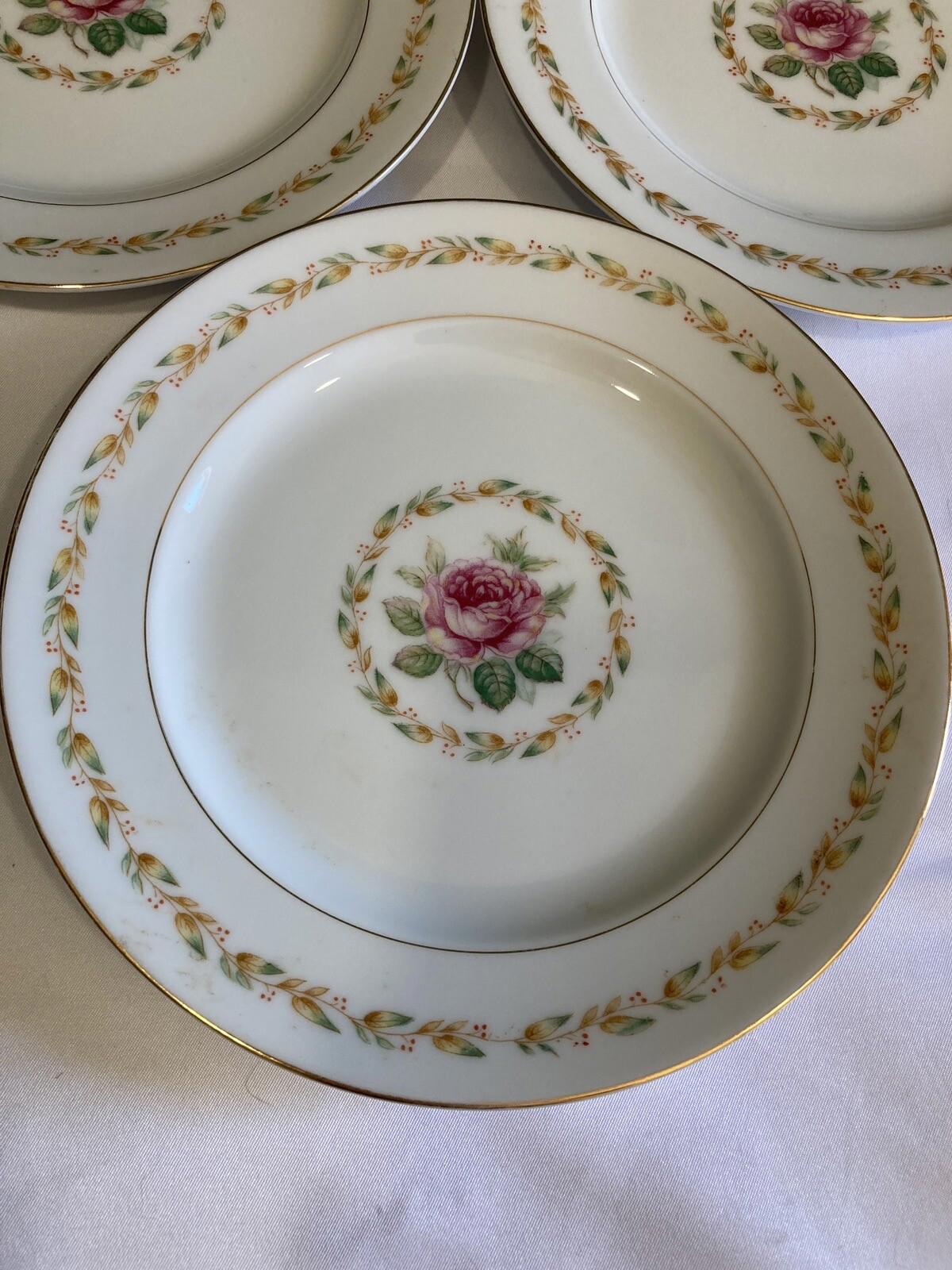 Set of 3 Vintage Mikado Occupied Japan Laurel Salad Plates With Pink Roses