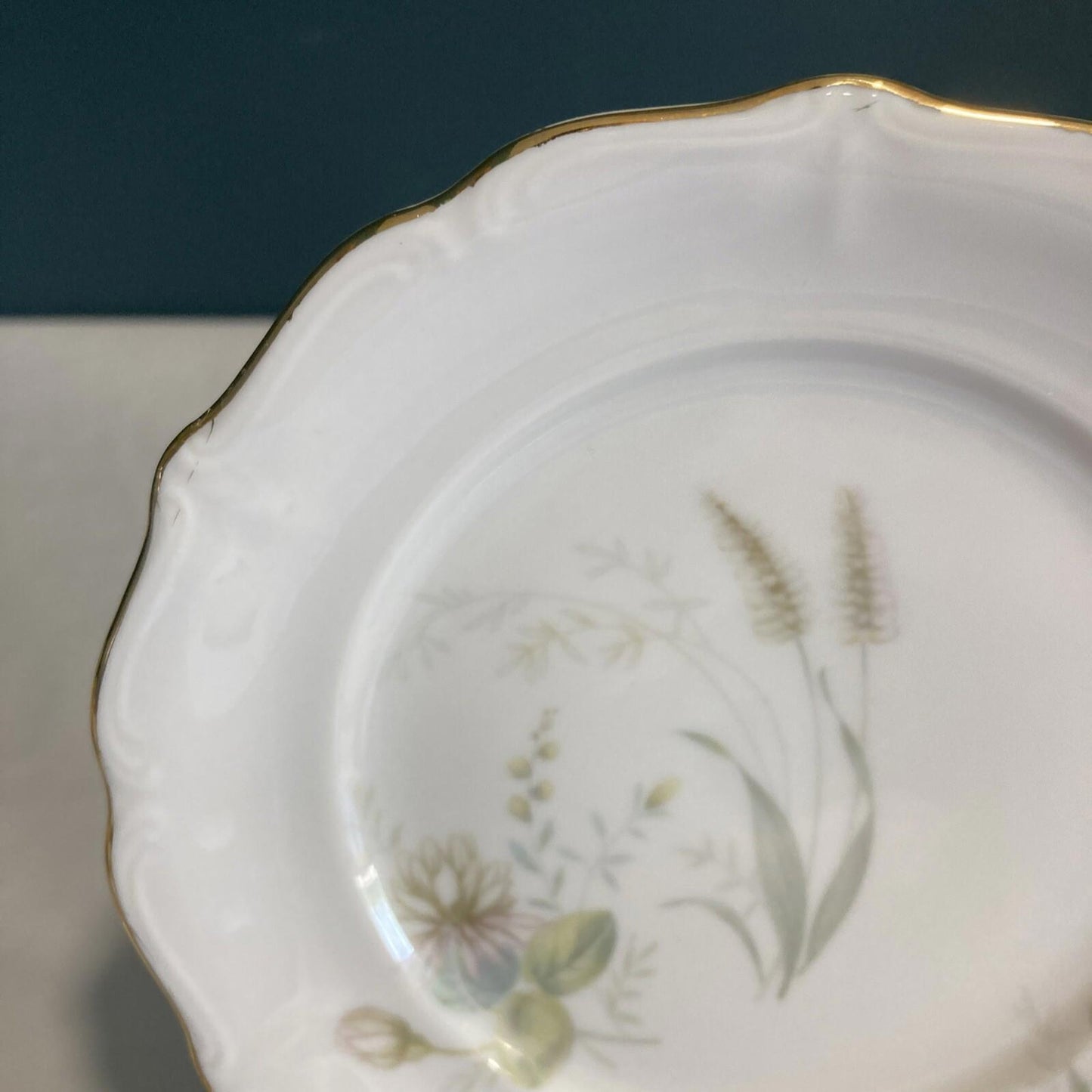 Set of 8 Forest Harvest Thistle Bread Plates with Gold Rims- Bavaria Germany