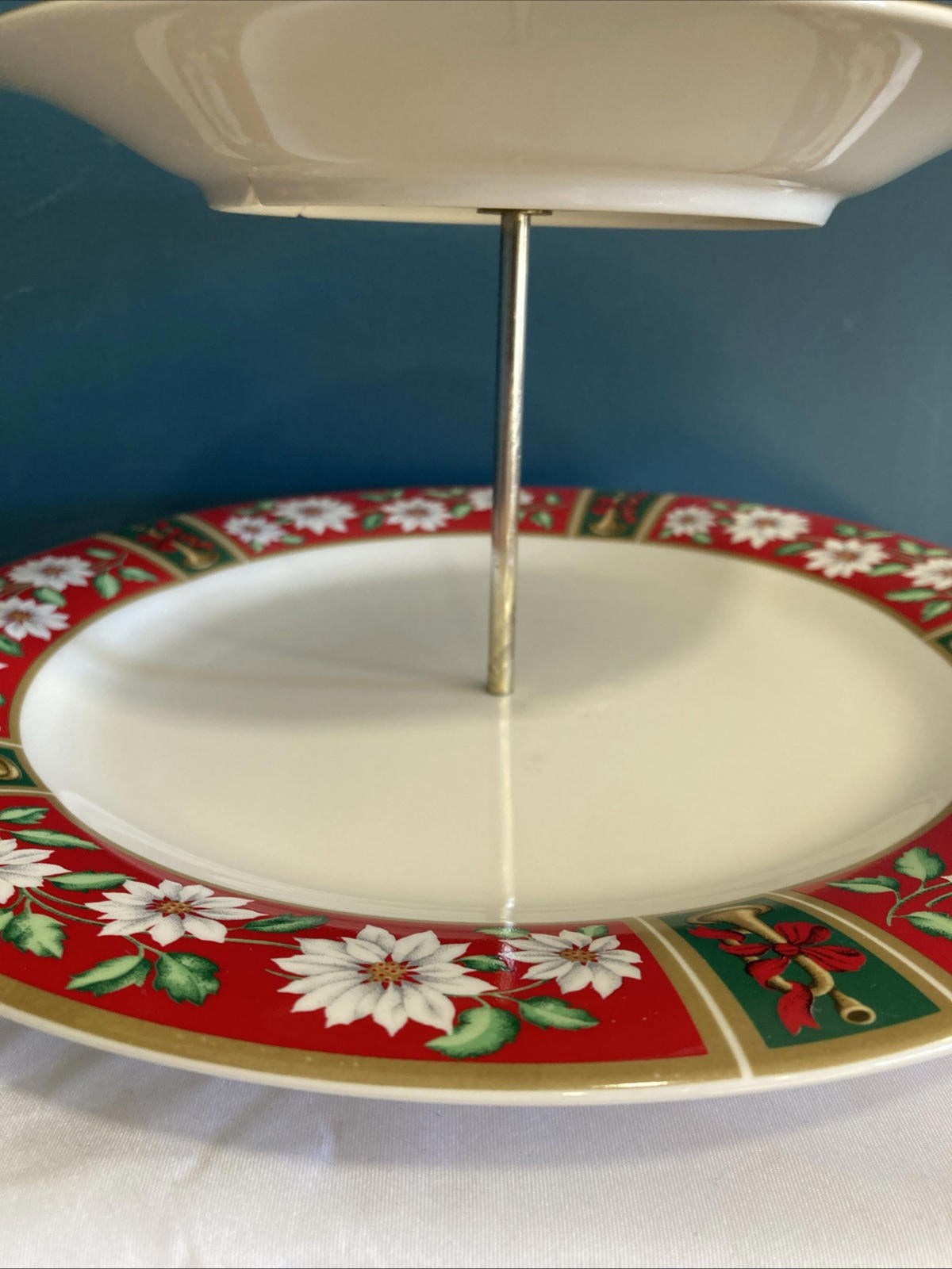 Vintage Charlton Hall Kobe Christmas Rocking Horse Two-Tier Serving Tray | Holiday Server