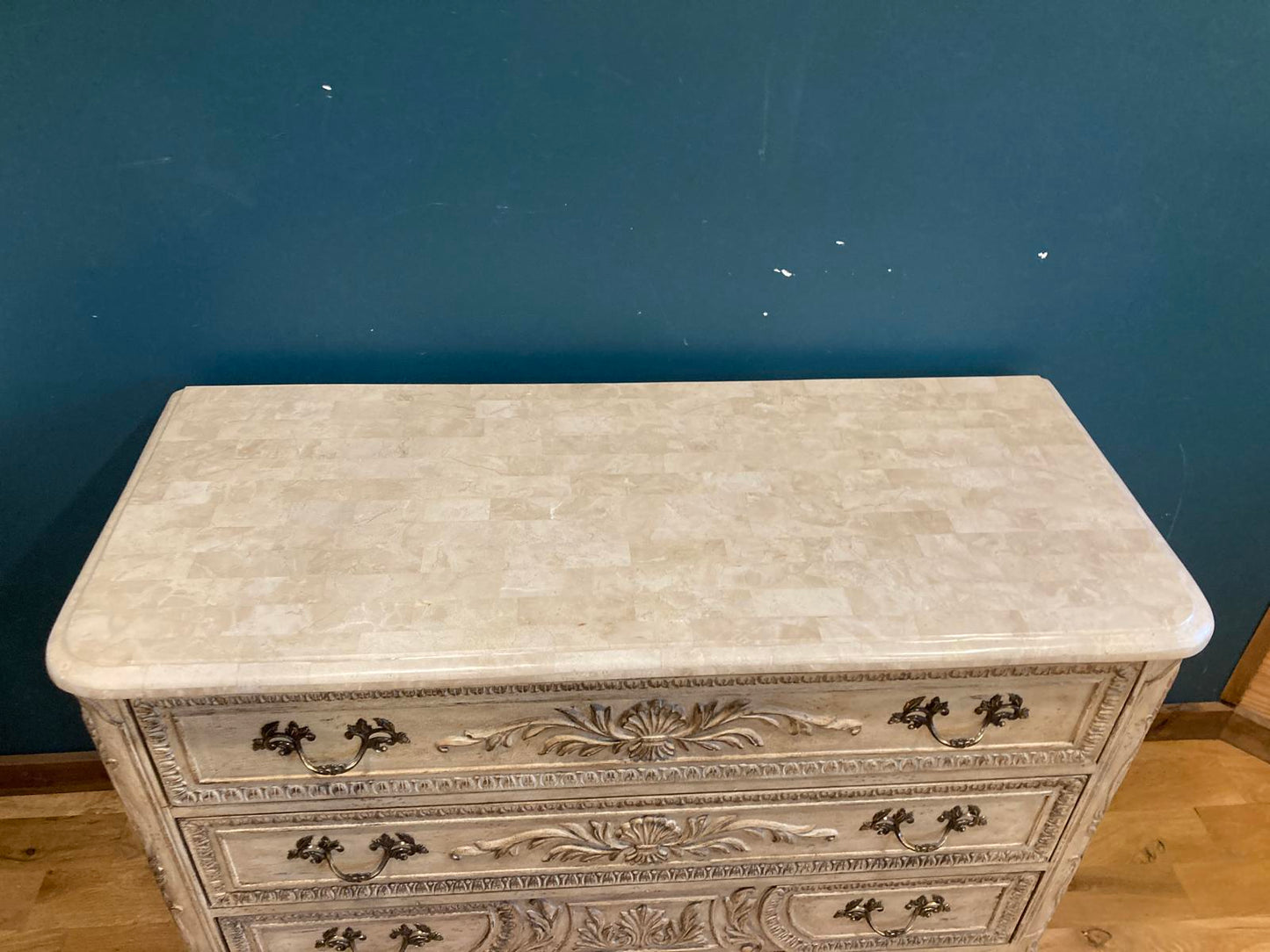 Midcentury Gustavian Style Vintage Carved Chest of Drawers – Ornate Wood Dresser