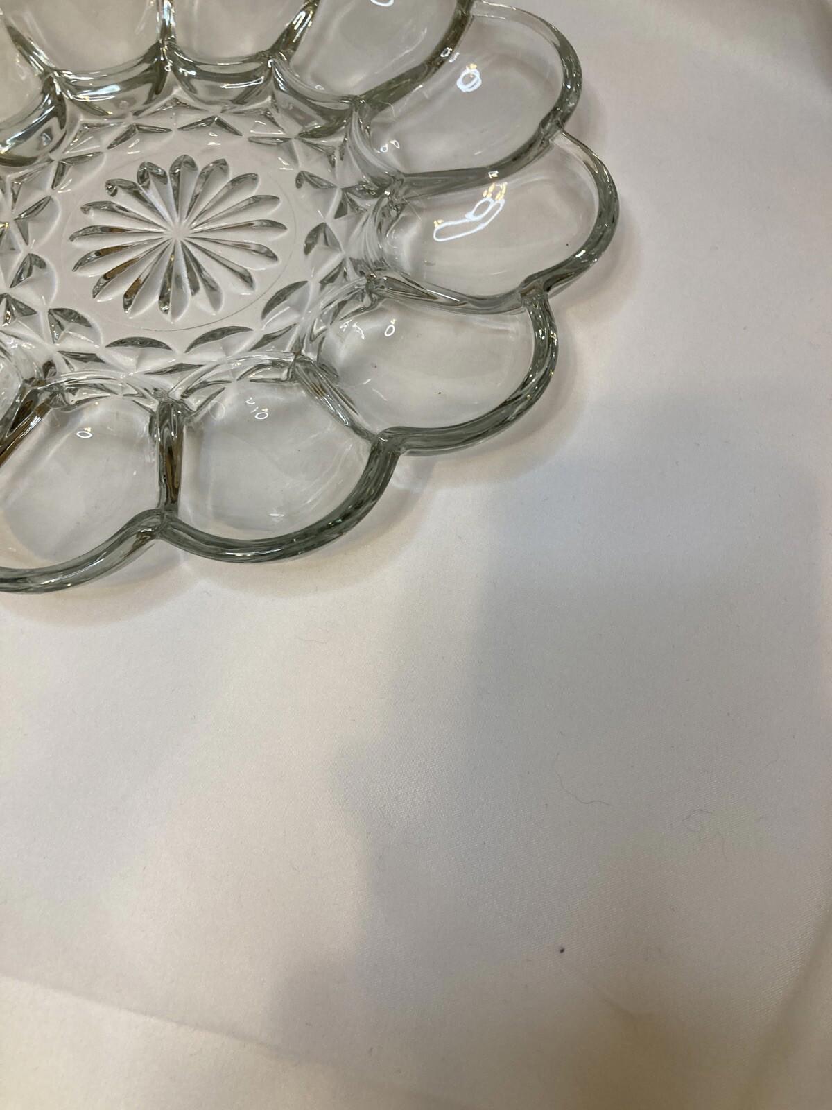 Vintage Anchor Hocking Fairfield Deviled Egg Plate, Clear Glass Egg Platter