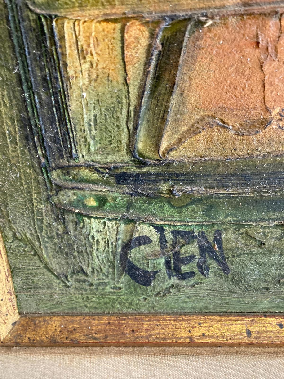 Large Mid-Century Framed Original Gothic Oil Painting by Etta Benjamin Cien