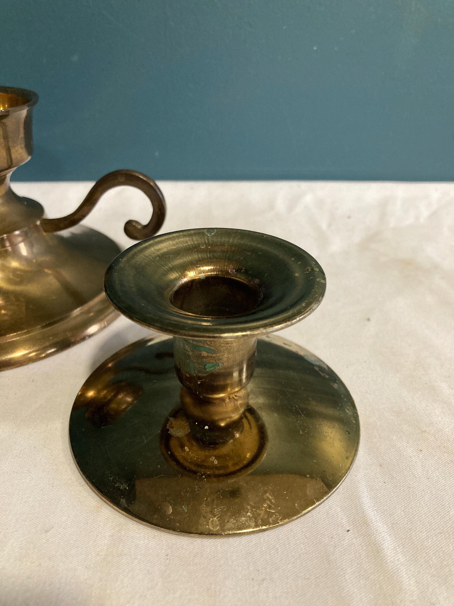 Vintage Solid Brass Candlesticks, Mismatched set of 4