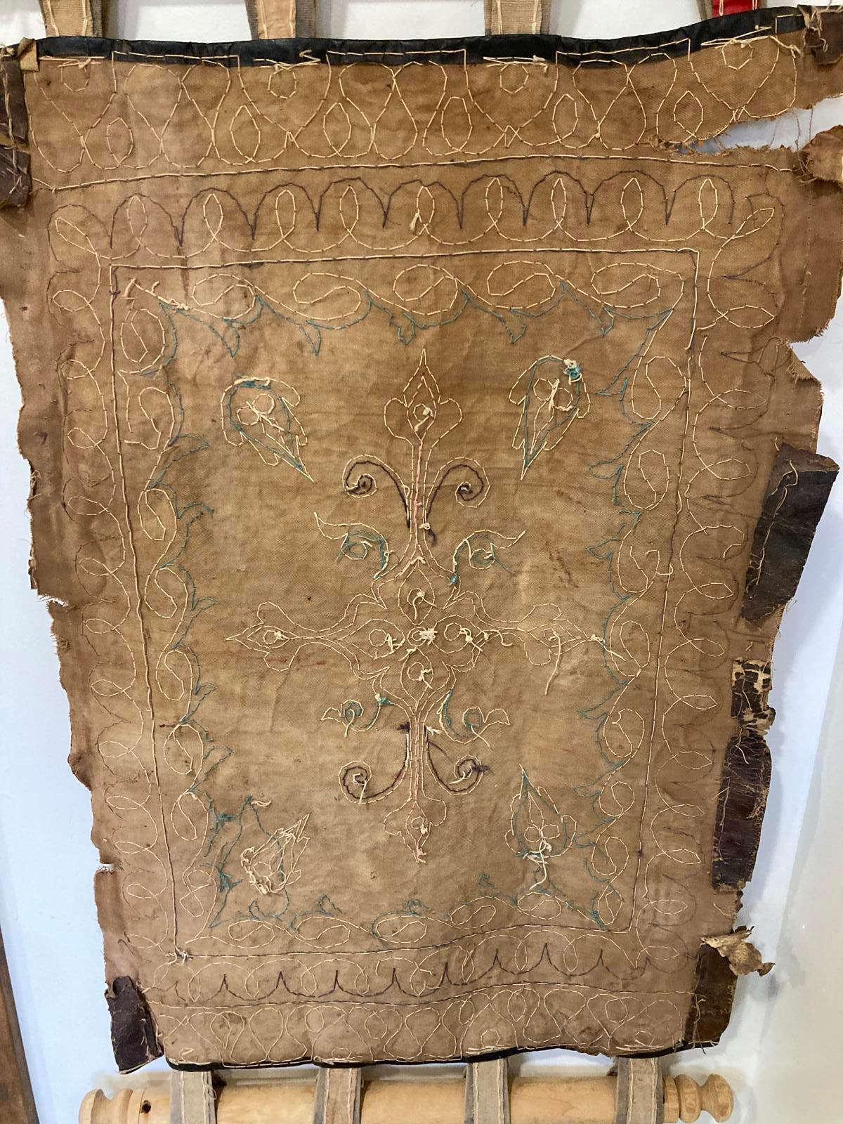 Vintage Handcrafted Leather Wall Hanging | Primitive Rustic Tapestry