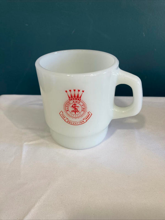 Midcentury Salvation Army Milk Glass Mug Anchor Hocking Made in USA