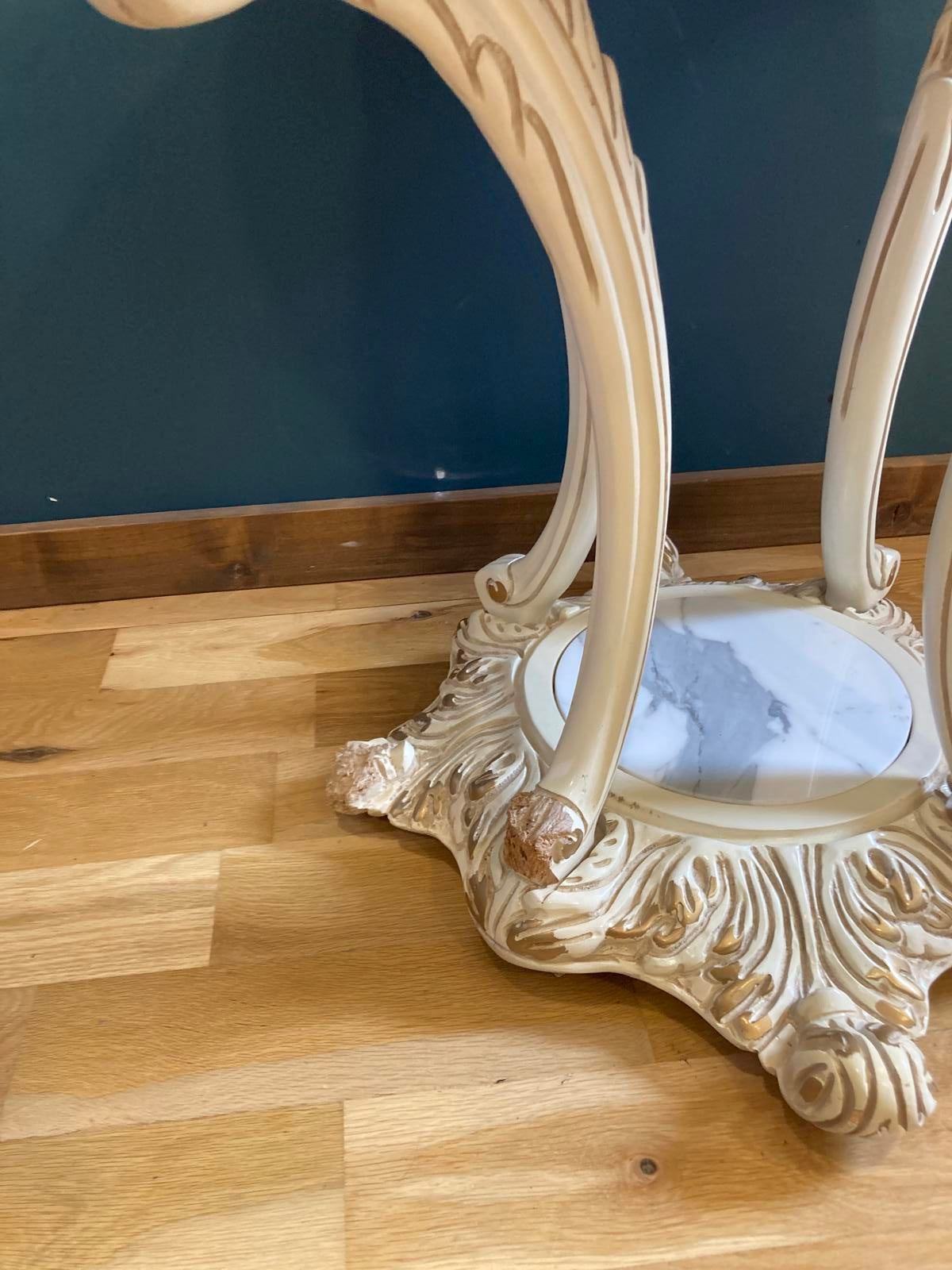 Ornate French Provencal Marble Top Side Table with Gold Accents