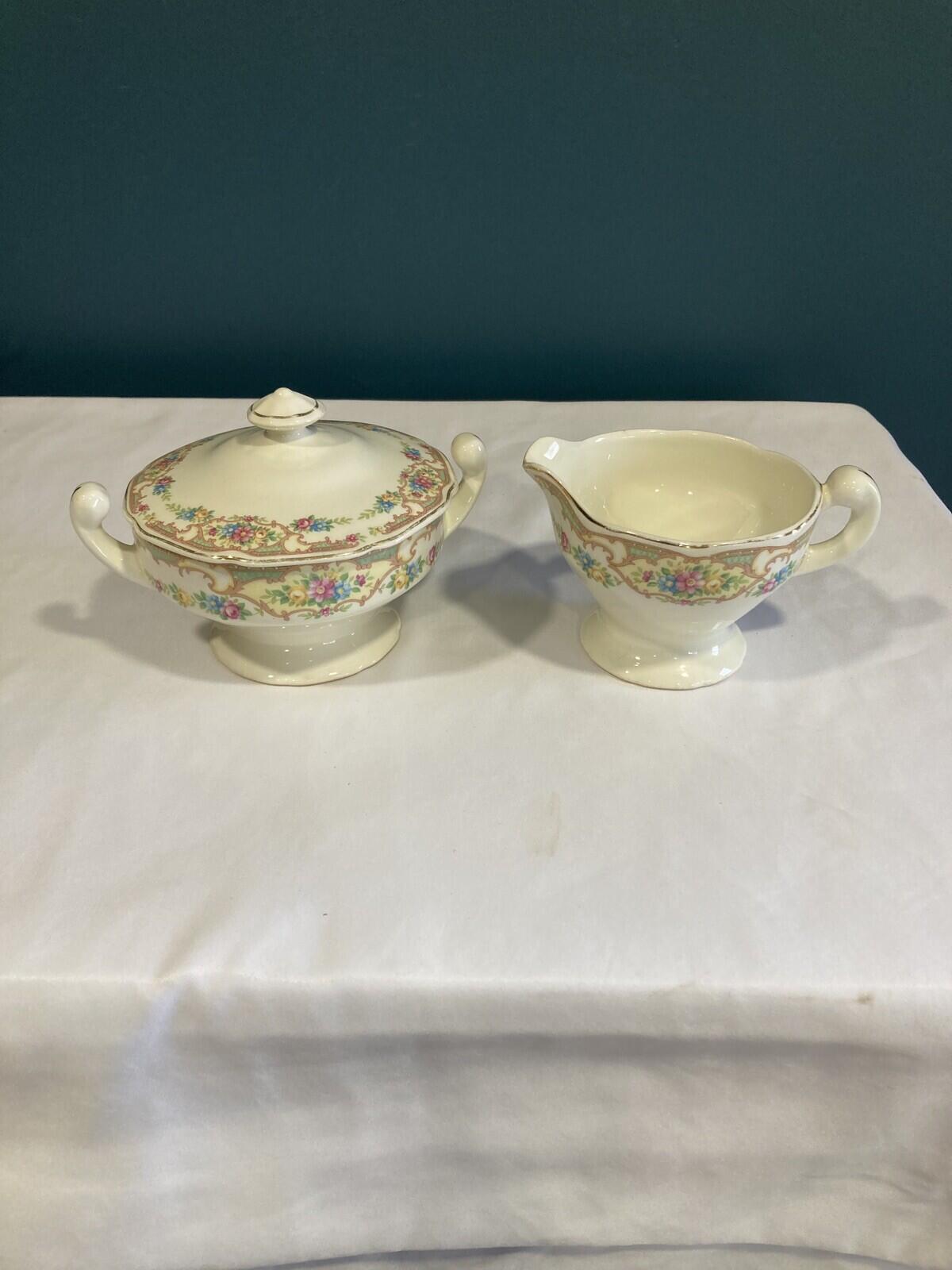 Vintage Clemons Pottery Mildred Covered Sugar Bowl and Creamer Set, Spring Pastel Pottery, Handcrafted Ceramic Serveware, Vintage Finds