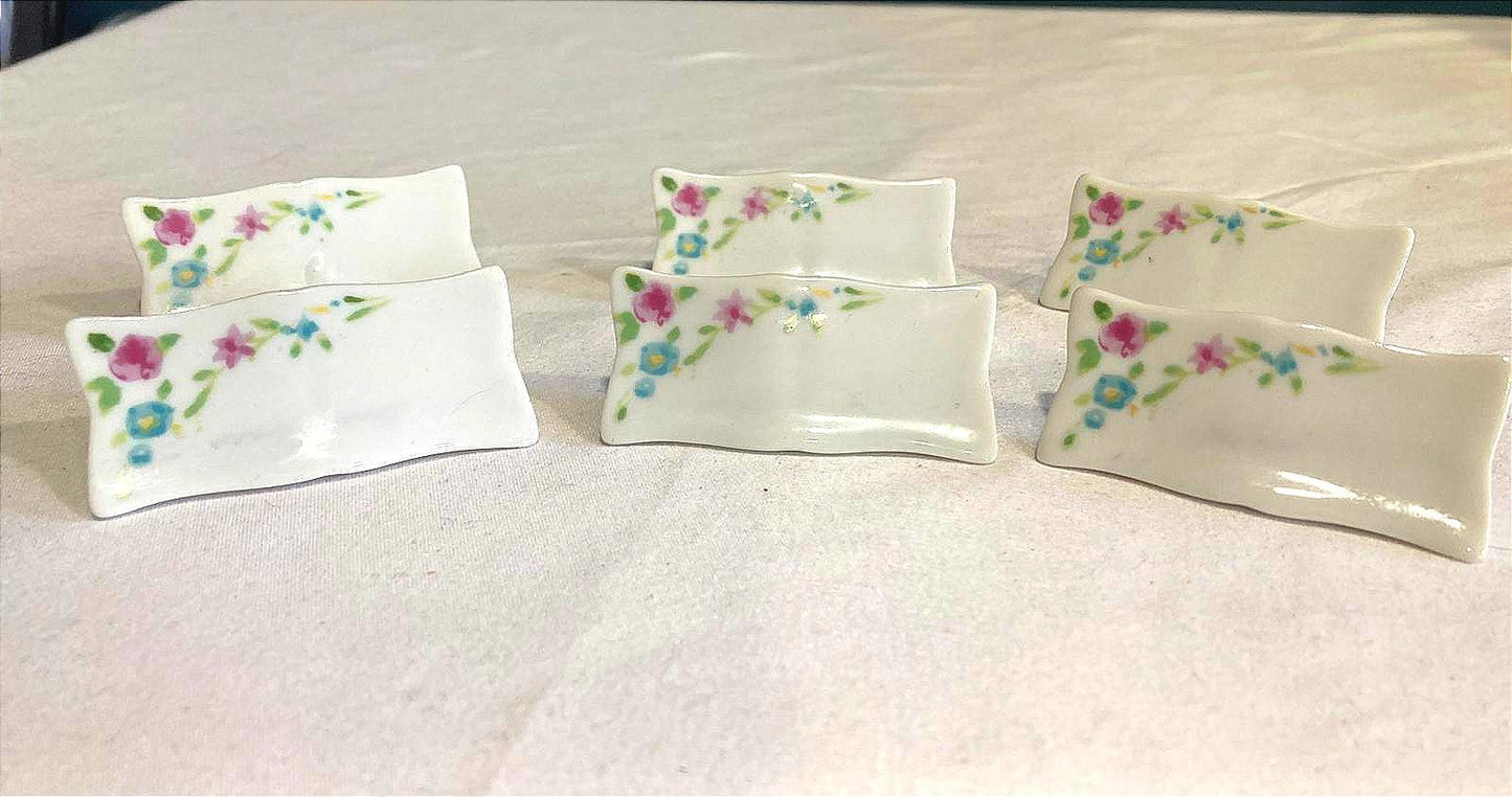 Vintage Floral Porcelain Japanese Chopstick Rests – Set of 6