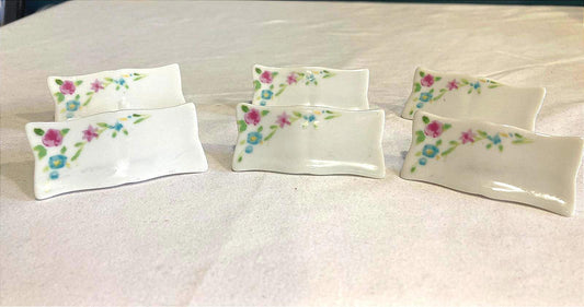 Vintage Floral Porcelain Japanese Chopstick Rests – Set of 6