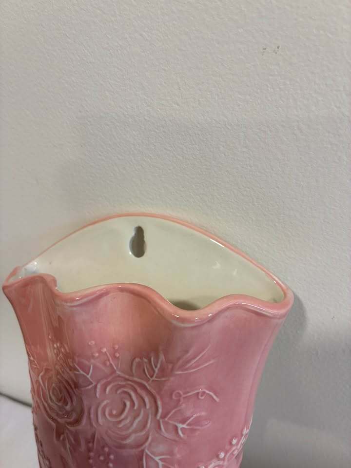 Pink Ceramic Floral Wall Pocket Vase Planter