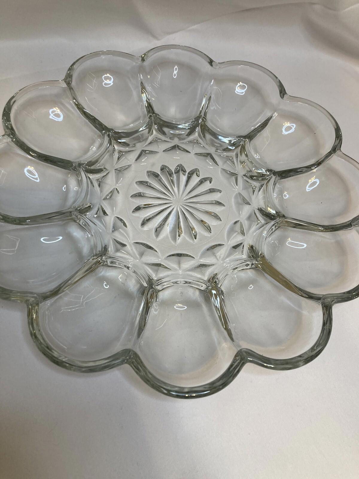 Vintage Anchor Hocking Fairfield Deviled Egg Plate, Clear Glass Egg Platter