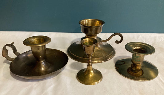 Vintage Solid Brass Candlesticks, Mismatched set of 4