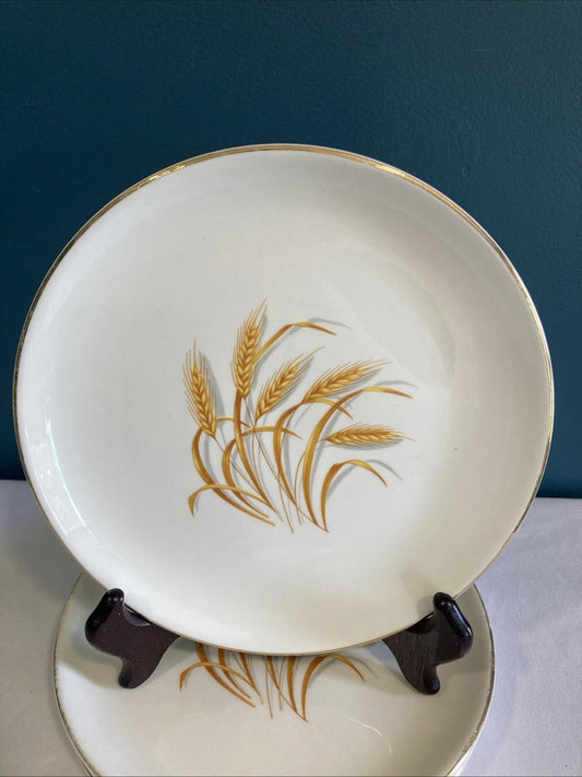 Homer Laughlin Golden Wheat Salad Plates Set of 4, 7.25” 22K Gold Trim Made in USA