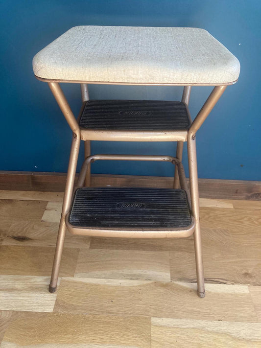 Vintage Cosco Flip Top Step Stool Chair Gold with Vinyl Seat