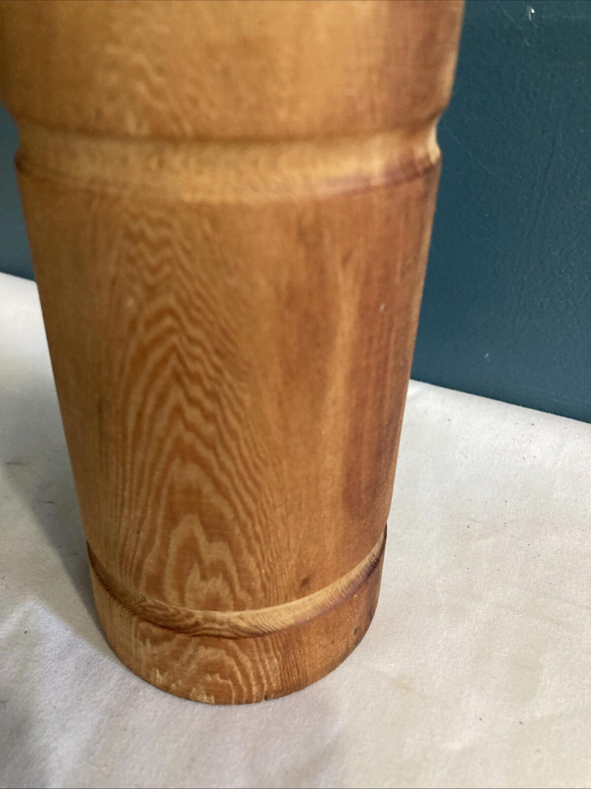 Vintage Wood Cylinder Utensil Holder Pencil Cup
