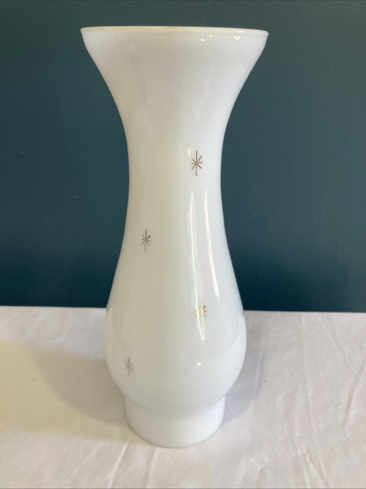 Vintage Milk Glass Oil Lamp Shade with Gold Starbursts – 10”