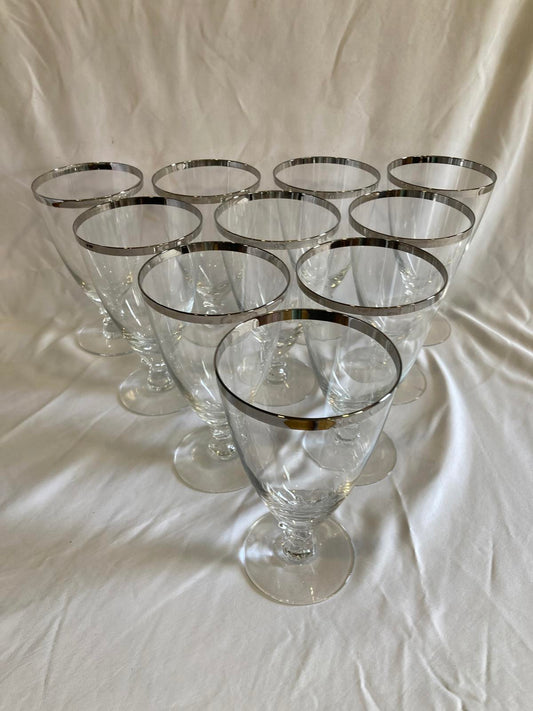 Vintage Fostoria “Wedding Ring” Platinum Rim Glasses – Set of 10