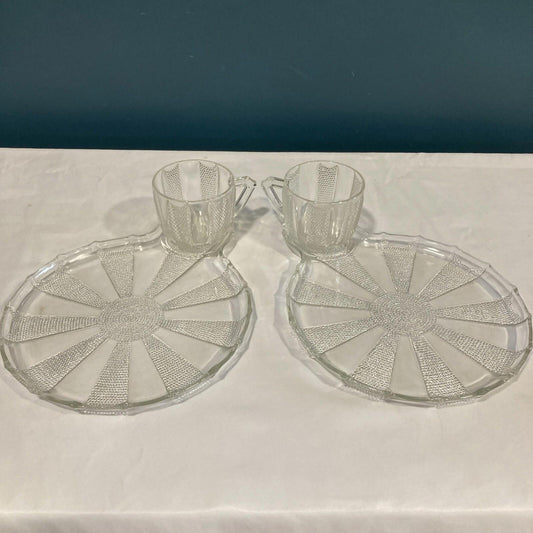Vintage Dewdrop Television Snack Set, TV Tray Set, Set of 2 Mug and Plate Sets