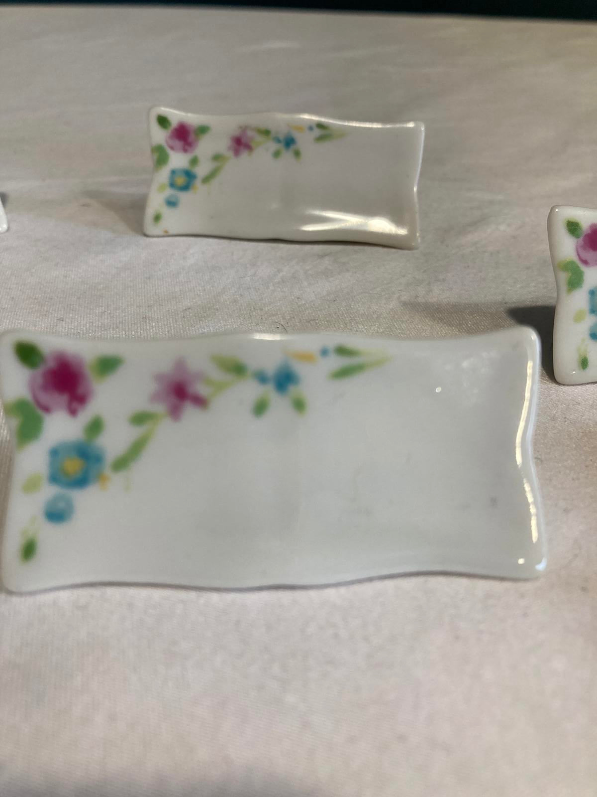 Vintage Floral Porcelain Japanese Chopstick Rests – Set of 6