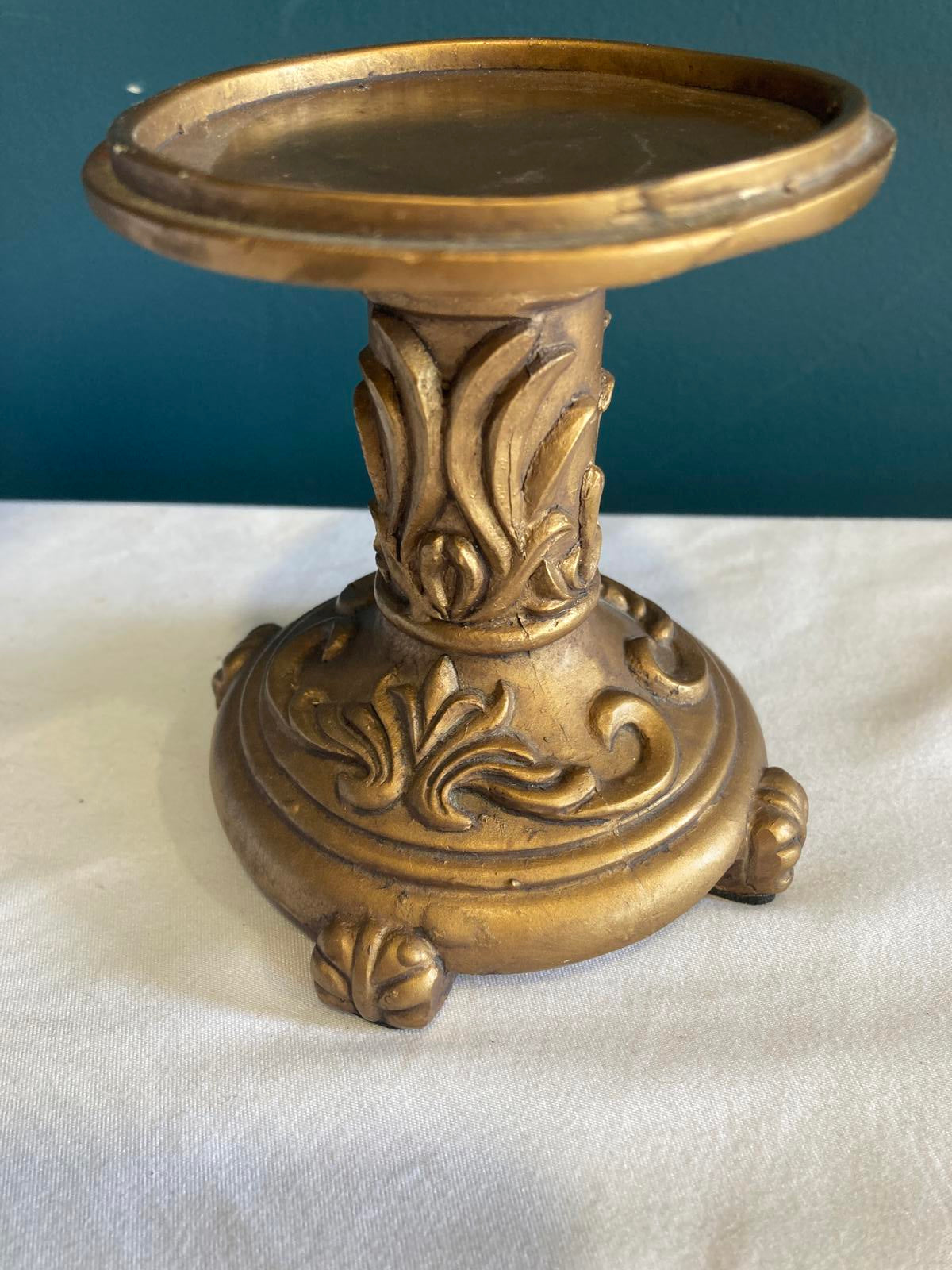 Vintage Ornate Gold Pedestal Stand or Candle Holder
