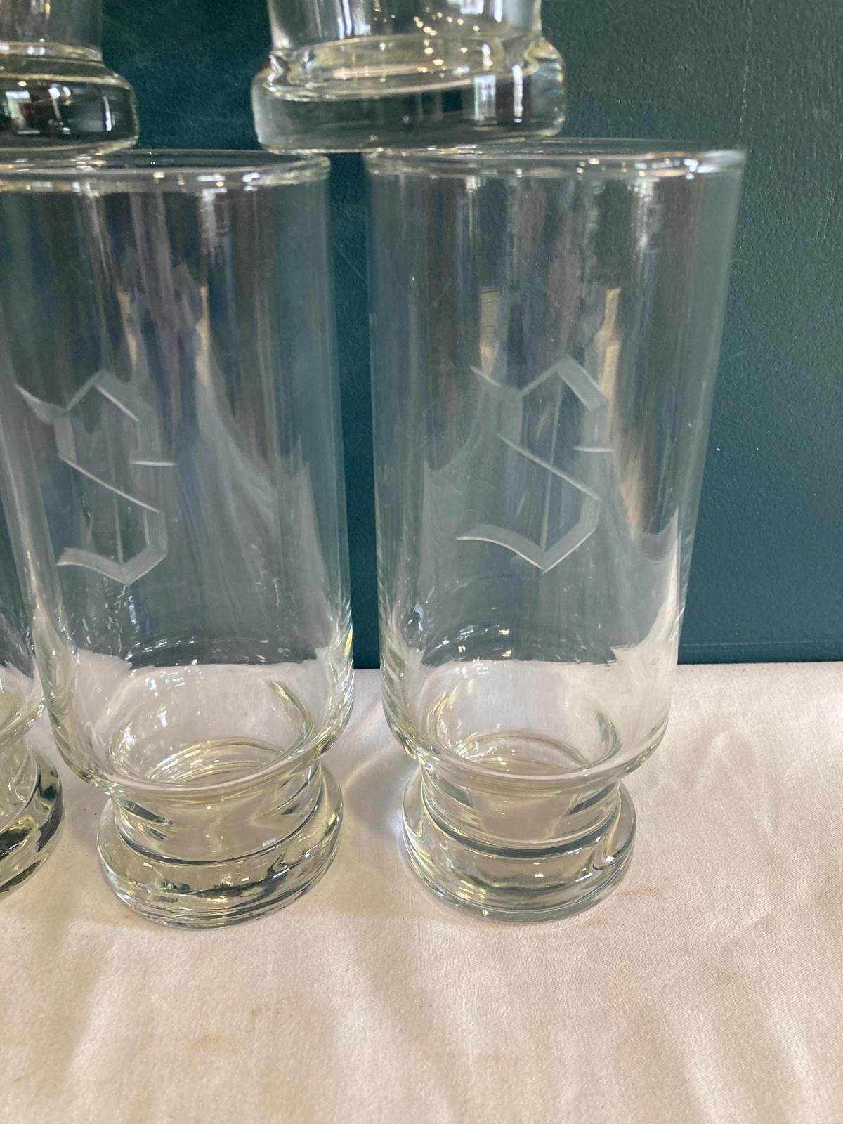 Vintage "S" Etched Tall Glasses, Set of 12