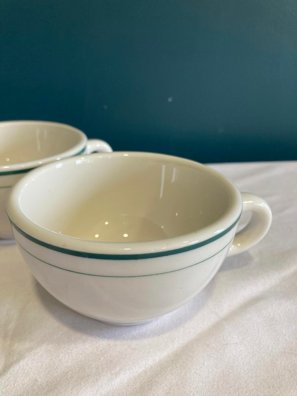 Vintage Syracuse China Restaurant Mugs with Double Green Band, Set of 4