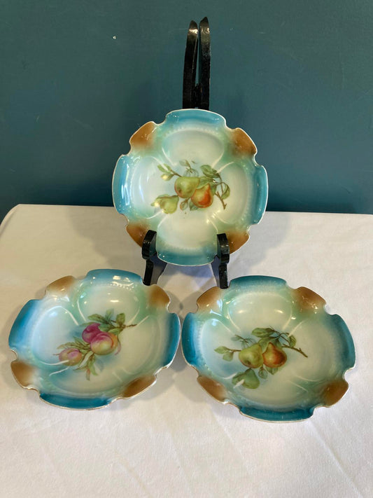 Set of 3 Antique Fruit Motif Porcelain Dishes – Hand Painted Bavaria