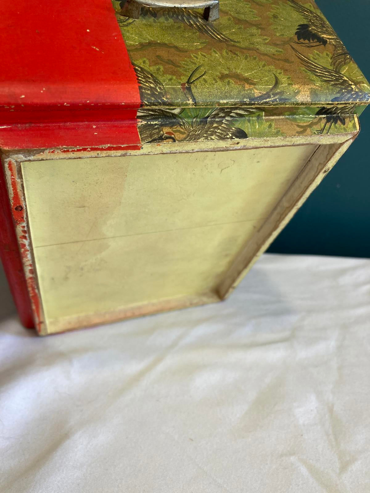 Early 20th Century Japanese Small 3 Drawer Box With Papered Cranes